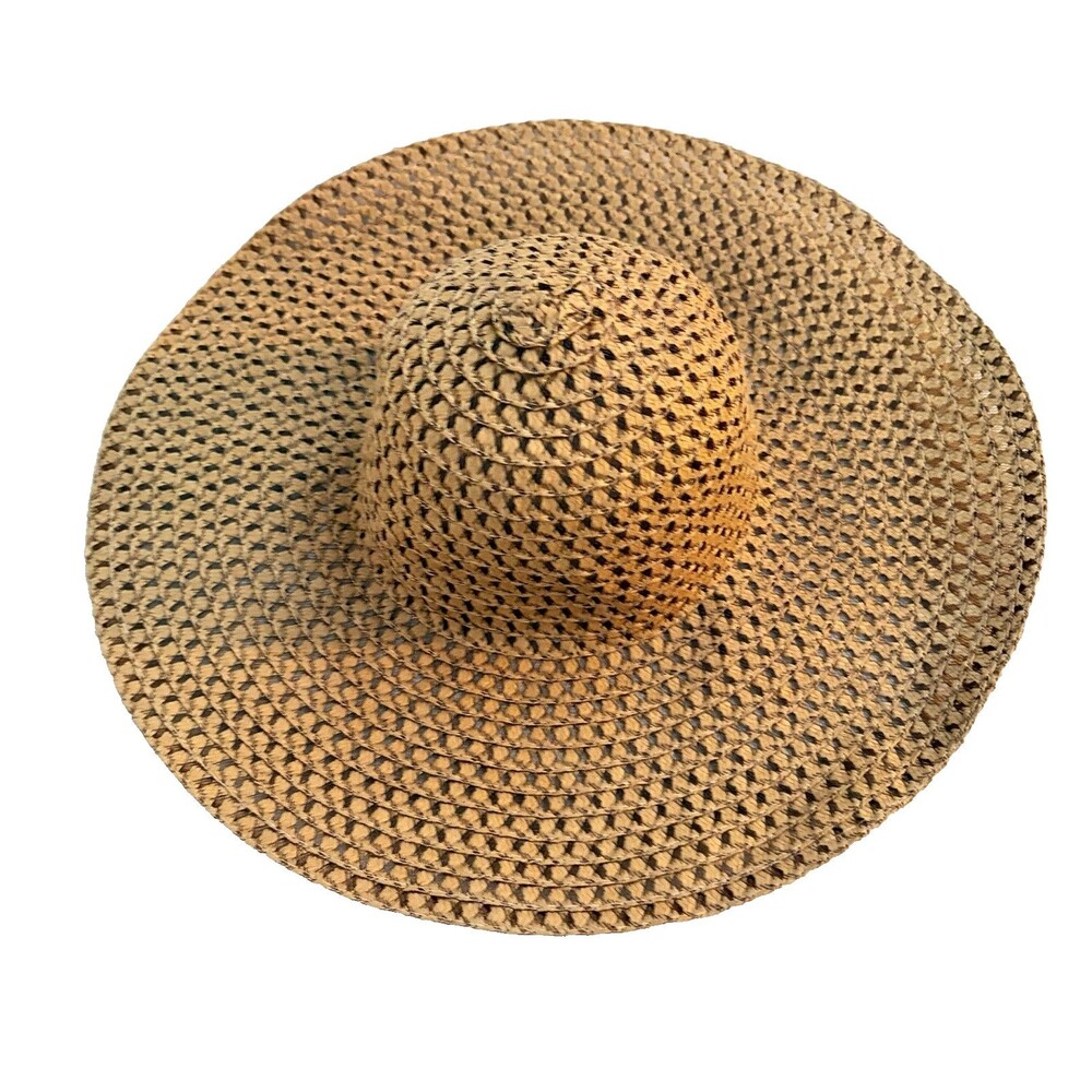 Women’s Beige Straw Woven Wide Brim Sun Hat, Lightweight Solid One Size Beach